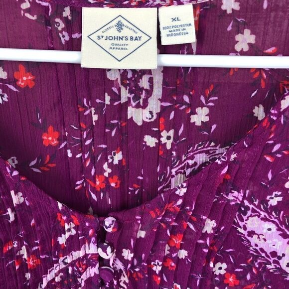 St. John’s Bay Blouse Semi Sheer Purple Paisley Print Tie Front 3/4 Sleeves XL - Picture 8 of 12